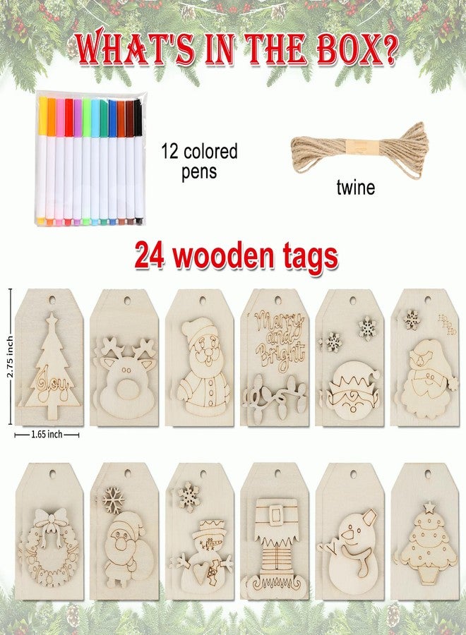 Bingcute DIY Wooden Christmas Gift Tags, 24 Pcs Wooden Art Craft Supplies Painting Kit for Kids Christmas Crafts Activities Party Favors for Boys Girls Ages 4-8 8-12 Stocking Stuffers Xmas Ornaments Decor - Image 5